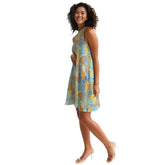 Pinsa Halter Flare Dress - Psychedelic Paisley Floral Retro Funky Bold Blue Orange Yellow Kaleidoscope Swirls Flower Power Chiffon Cocktail